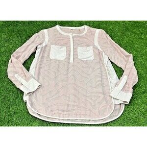 Rebecca Taylor Button Up Blouse Women's Pink Blush Animal Print Silk Sheer Top 2